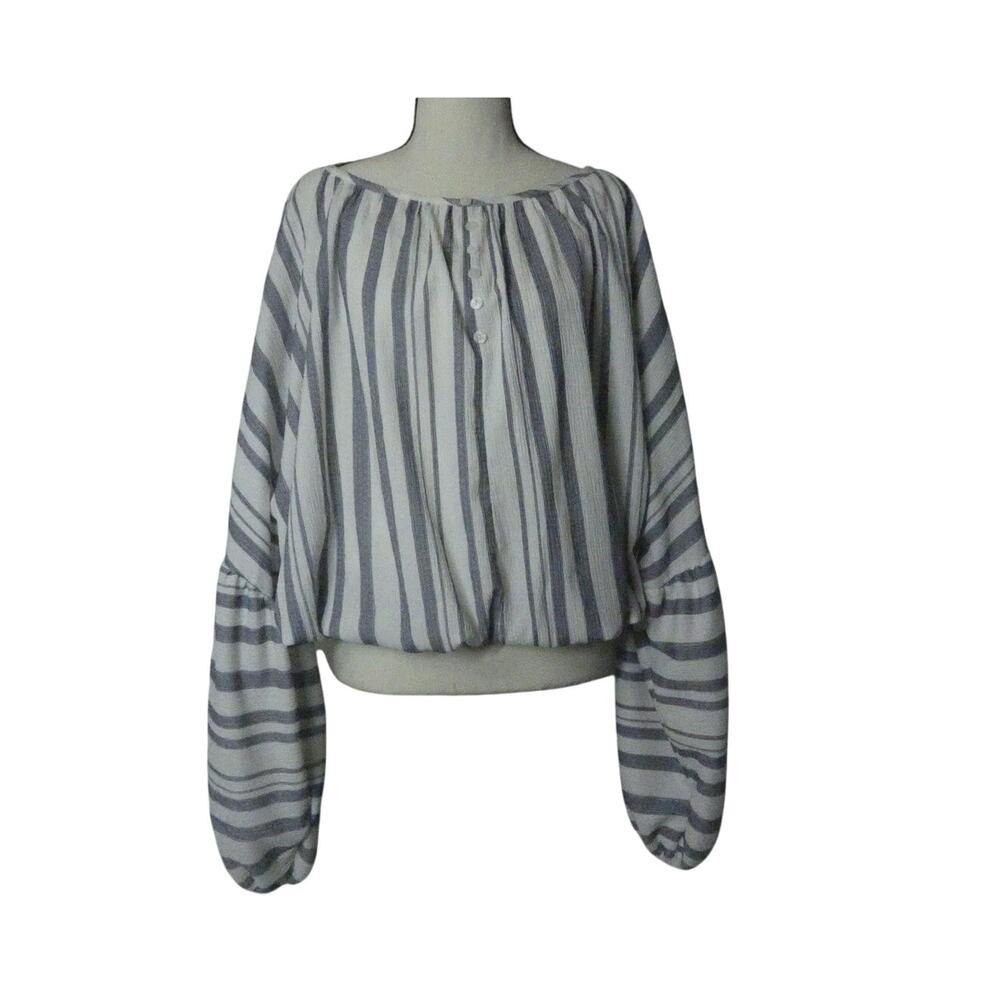 Peach Love California Women's L Cropped Blouse Striped Dolman Long Sleeves